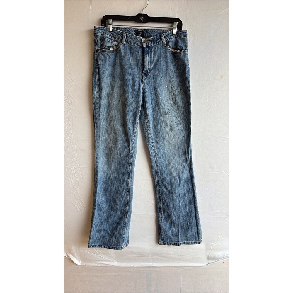 a.n.a Women's Medium Wash Embroidered Bootcut Jeans with Rhinestones Size 12